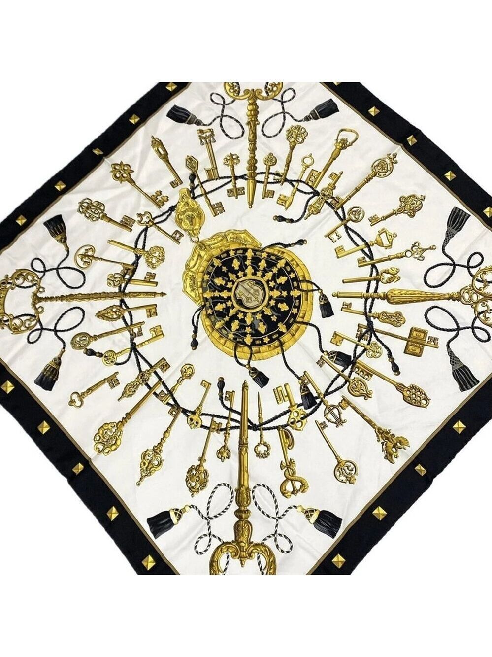 HERMES Carre 90 - Cream Black Multi Scarf 201-051625
